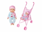Babypuppe mit Geräuschen und Kinderwagen 27 cm – tschechische Verpackung