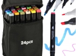 Zweifarbige alkoholbasierte Marker im Etui, 24 Farben + Ständer