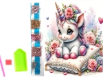 Diamantmalerei auf Leinwand Blumen-Einhorn 23 × 30 cm