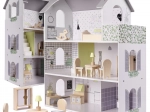 Holzpuppenhaus mit grauen Accessoires