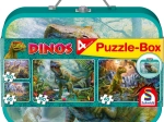 Kinderpuzzle Dinosaurier 4-in-1 in einem Blechkoffer