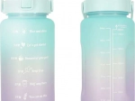 Sport-Wasserflasche mit Trinkhalm und Motivationsskala, 2 l