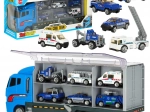 Transport-LKW mit Polizeiautos