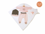 Llorens Outfit für Puppe New Born 43–44 cm, 3-teiliges Set mit Decke