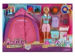 Puppe mit Campingzelt und leuchtender Feuerstelle 30 cm