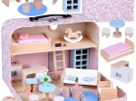 Blumen-Puppenhaus im Koffer mit Holzmöbeln