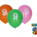Aufblasbare Ballons 30 cm mit Zahl 9, Set 5 Stück