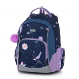 Schulrucksack mit Blumenmuster und Zierelementen