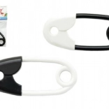 Rassel in Form einer Sicherheitsnadel, schwarz-weiß, 12 cm