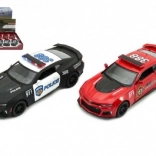Kinsmart Chevrolet Camaro – Polizeiwagen und Feuerwehrfahrzeug mit Rückzug, 12 cm