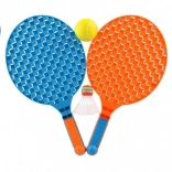 Set aus Plastikschlägern für Soft-Tennis mit Ball und Korb
