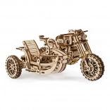 Ugears 3D-Puzzle Motorrad mit Beiwagen – mechanisches Holzmodell