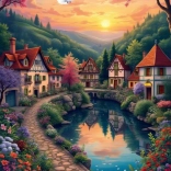 Puzzle Dorf am Wasser 500 Teile