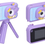 Digitaler Kinderfotoapparat mit Dinosaurier-Silikonhülle und Stativ, 48 MP, Full-HD-Video