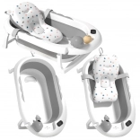 Faltbare Babybadewanne mit Thermometer und weicher Einlage, grau mit Sternchen