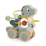 Holzdinosaurier mit Perlenlabyrinth auf Rädern