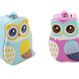 Blech-Spardose in Eulenform mit Schloss, 16 cm, 2 Farben