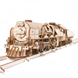 Mechanisches Holzpuzzle UGEARS V-Express Dampflokomotive mit Tender