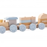 Cubika pastellfarbiger Regenbogenzug mit zwei Waggons – Holzsteckspiel 15 Teile