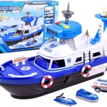 Polizeiboot mit Helipad und Fahrzeugen – Spielset