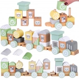 Holzeisenbahn mit Waggons und Bausatz