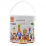 Holz-Bauklötze im Eimer – 50 Teile
