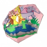 Klappbarer Kinderregenschirm Tiere mit Aufschnappmechanismus