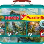 Kinderpuzzle Dinosaurier 4-in-1 in einem Blechkoffer