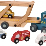 Holz-Autotransporter-Set mit Fahrzeugen