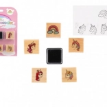 Holzstempel mit Stempelkissen – Einhörner und Regenbogen (5+1), 3 × 3 cm