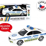 Städtisches Polizeiauto mit tschechischer Sprachausgabe und Blaulicht