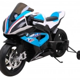 Elektrisches Kindermotorrad BMW HP4 blau mit Stützrädern, EVA-Rädern und MP3