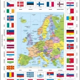 Puzzlekarte von Europa und Flaggen 70 Teile