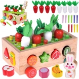 Hölzercher Montessori-Gartenwagen mit Karottenernte, Formen und magnetischen Würmchen