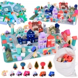 Pastellfarbener Holzset Stadt mit Puzzle-Spielmatte