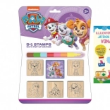 Holzstempel 5×5 cm mit Stempelkissen und Wachsmalstift PAW PATROL