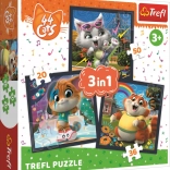 Puzzle 3-in-1 Lerne süße Kätzchen kennen 44 CATS