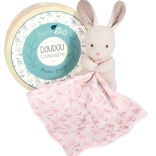 Doudou Geschenkset – Plüschhase mit rosa Decke aus Bio-Baumwolle