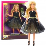 Puppe Anlily schwarz-goldenes Abendkleid, bewegliche Gliedmaßen, blonde Haare