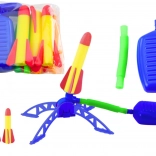 Schaumstoff-Raketenabschussrampe mit Fußpumpe – blaues Gartenset