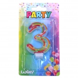 Party-Kerze Zahl 3 mit Streifen