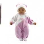 Babypuppe 50 cm mit Stoffkörper, rosa-weißem Overall