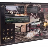 Retro-Spielzeugzug mit Rauch und Geräuschen, Set mit Schienen und Zubehör