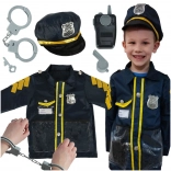 Kinderkarneval-Kostüm Polizist mit Zubehörset, Handschellen und Hut, für Alter 3-8 Jahre