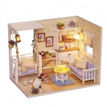 Holz-Puppenhaus Retro – DIY-Modell mit LED, 13 cm