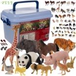 KRUZZEL Tierfiguren-Set im Koffer – Bauernhof, Safari und Wald, 48 Stk.