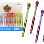 Kugelschreiber mit Krone und glitzernden Steinchen, blaue Tinte 0,7 mm, Farbmix