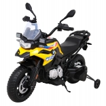 Elektrisches Kinder-Motorrad BMW F850 GS gelb mit Stützrädern, LED und Audio