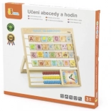 Holzalphabet und Uhr auf Tschechisch