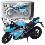 Metall-Sportmotorrad 1:12 mit Licht und Sound – blau